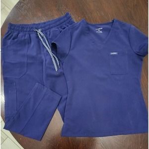 Jaanuu Scrub Navy Set Women’s XS One Pocket Top & Slim Scrub Pant SP
